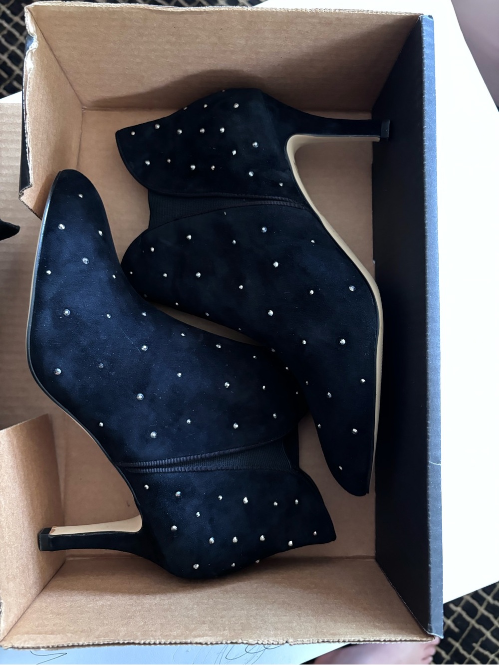 White House Black Market Black Suede Studded Ankle Booties